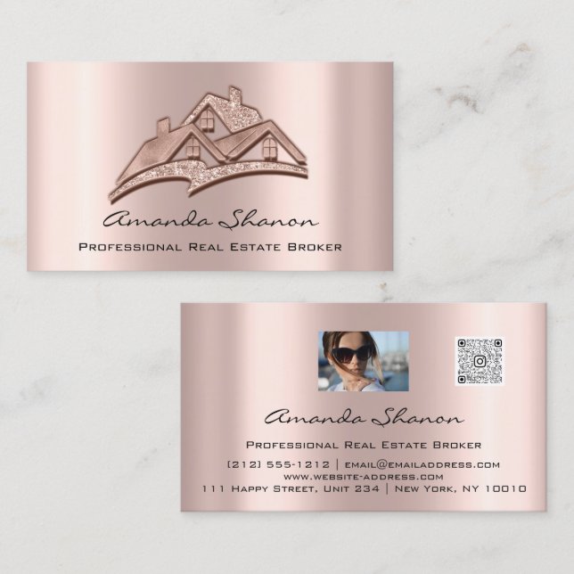 Professional Real Estate Broker Agent Rose PhotoQR Business Card (Front/Back)