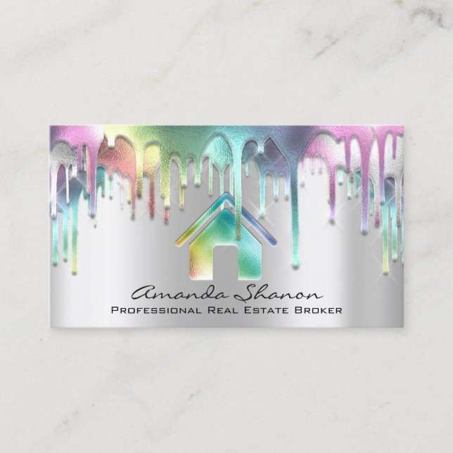 Professional Real Estate Broker Silver Grey Drips Business Card (Front)