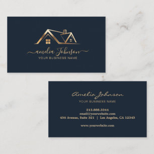 Professional Real Estate Dark Navy Blue Gold Foil  Business Card