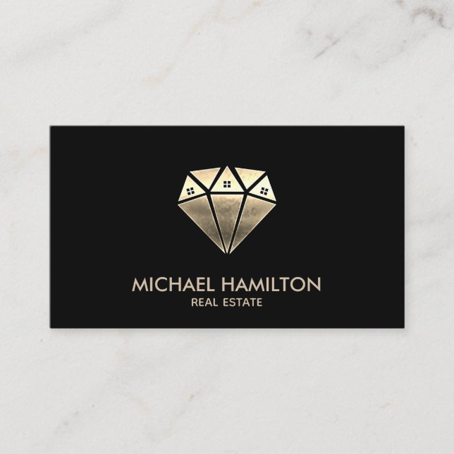 Professional real estate gold diamond house logo business card (Front)