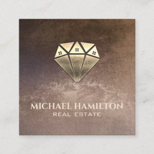 Professional real estate gold diamond house logo square business card