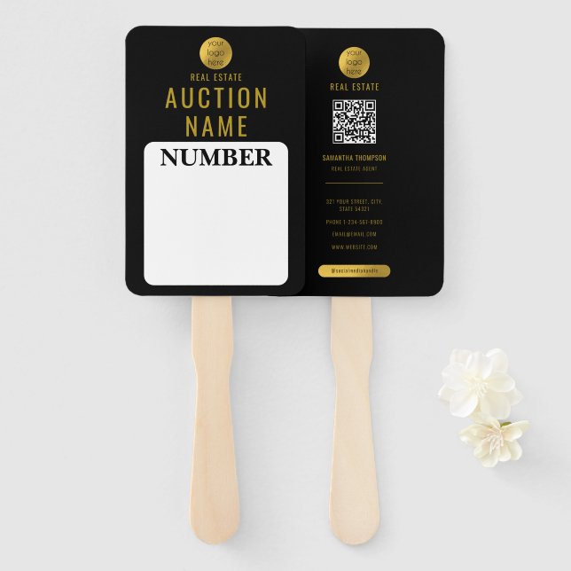Professional Real Estate House Bid Auction Paddle Hand Fan (Front and Back)
