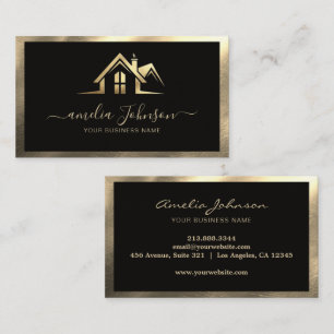 Professional Real Estate House Logo Black & Gold   Business Card