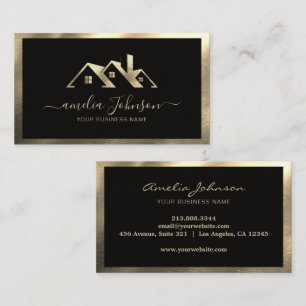 Professional Real Estate House Logo Black & Gold   Business Card