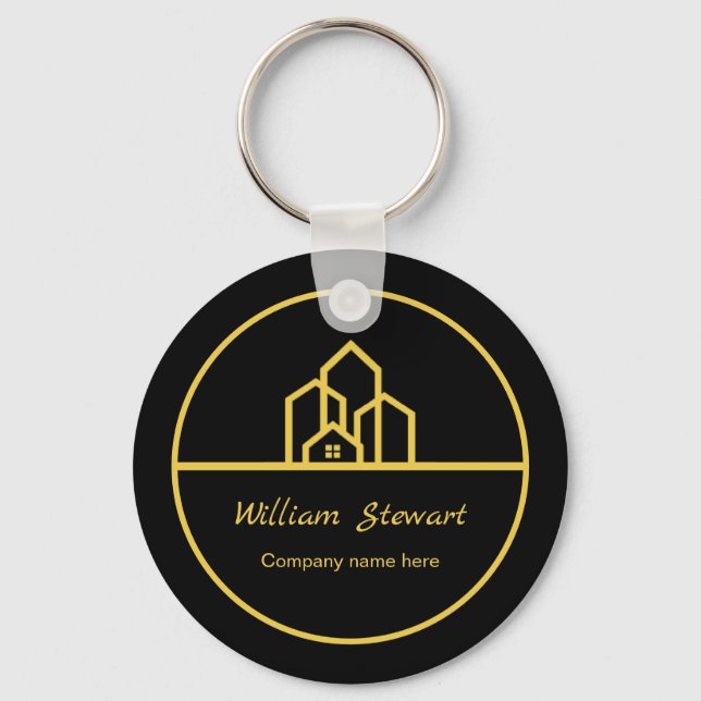 Professional Real Estate Modern Black Custom House Key Ring (Front)