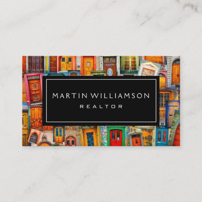 Professional Real Estate Modern Classic Doors Business Card (Front)