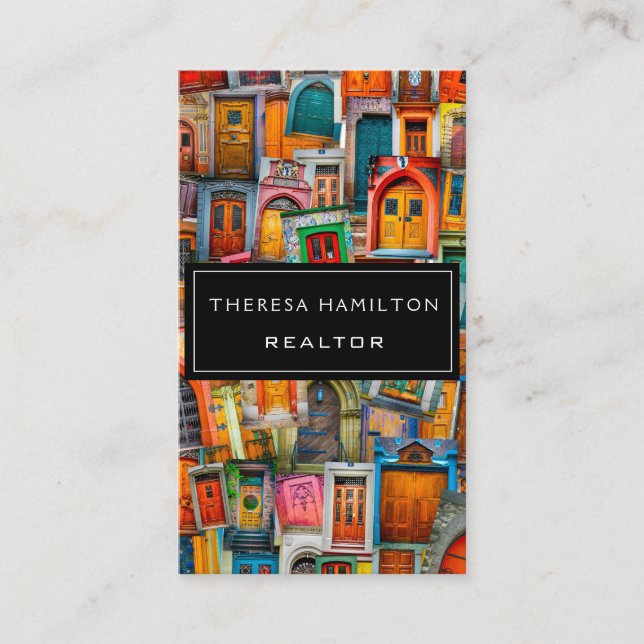 Professional Real Estate Modern Classic Doors Business Card (Front)