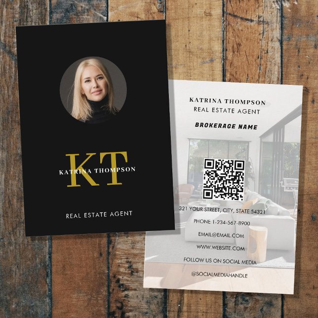 Professional Real Estate Photo Realtor Black Gold Business Card (Professional Real Estate Photo Realtor Black Gold Business Card)