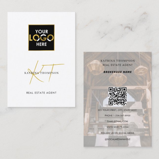 Professional Real Estate Photo Realtor Gold Logo Business Card (Front/Back)