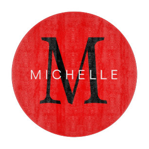 Professional Red Black Monogram Your Name Cutting Board