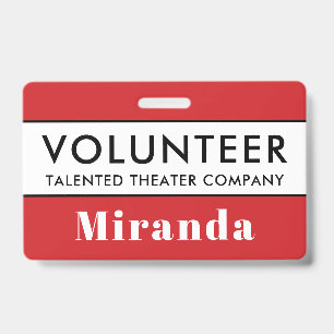 Professional Red Black Volunteer Name Badge ID Badge