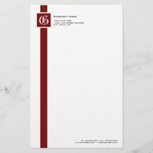 Professional Red, Black & White Stripe Monogram Stationery