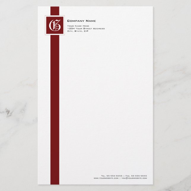 Professional Red, Black & White Stripe Monogram Stationery (Front)