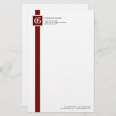 Professional Red, Black & White Stripe Monogram Stationery (Front/Back)