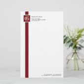 Professional Red, Black & White Stripe Monogram Stationery (Standing Front)