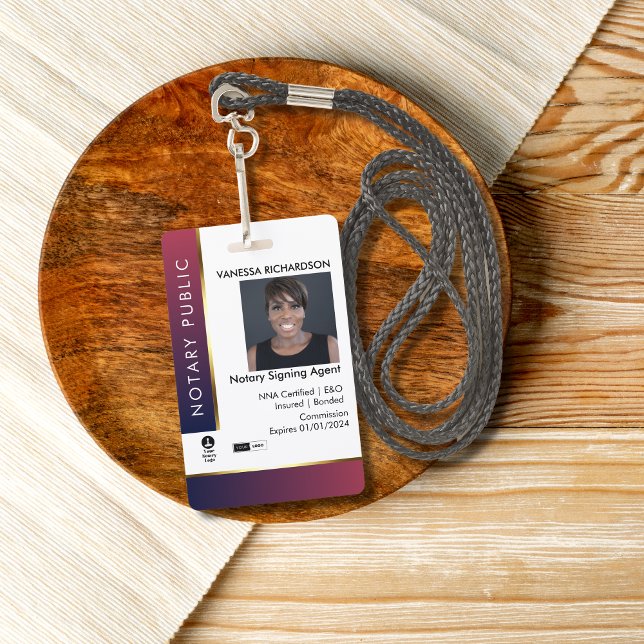 Professional Red & Blue Add Logo Notary Photo ID  ID Badge (Creator Uploaded)