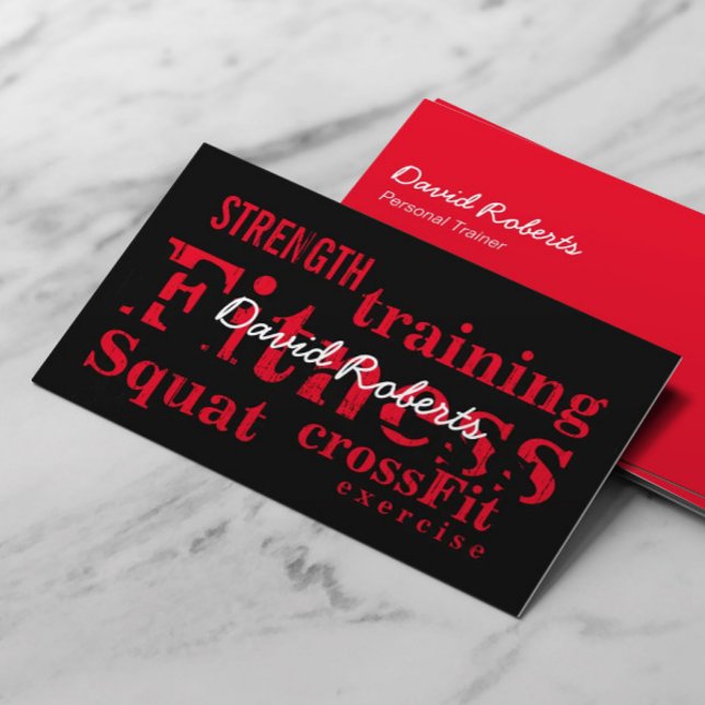 Professional Red Fitness Words Personal Trainer Business Card (Creator Uploaded)