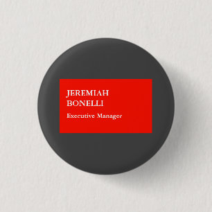 Professional red grey minimalist modern your name 3 cm round badge