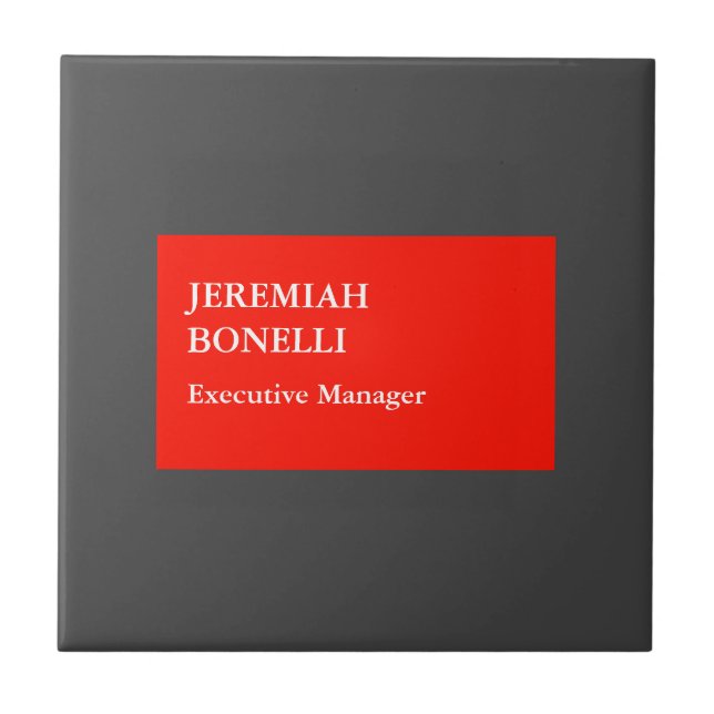 Professional red grey minimalist modern your name ceramic tile (Front)