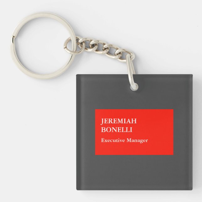 Professional red grey minimalist modern your name key ring (Front)