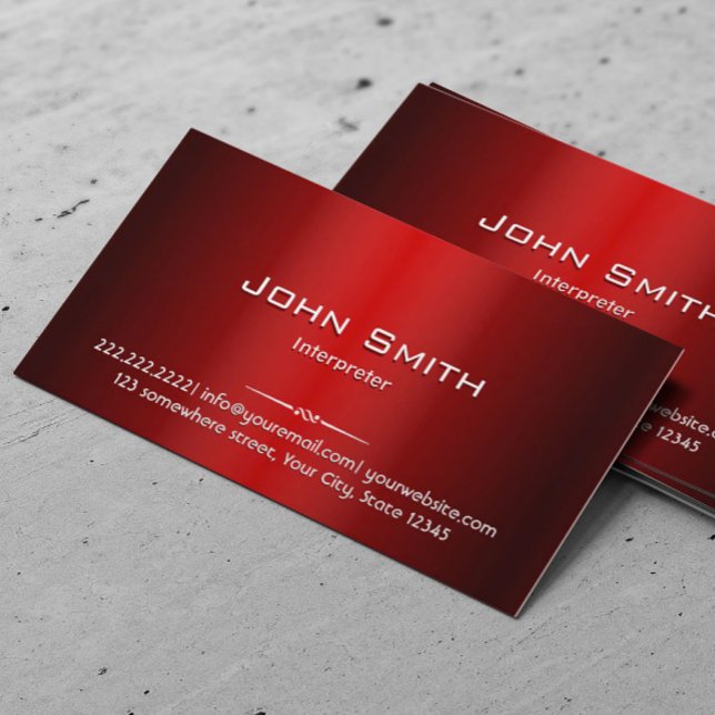 Professional Red Metal Interpreter Business Card (Creator Uploaded)