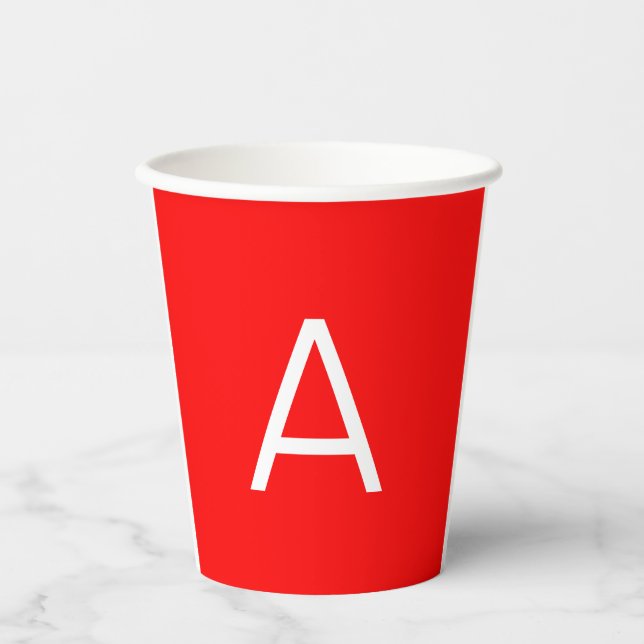 Professional red monogram initial letter paper cups (Front)