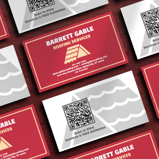 Professional Red Roofing Contractor QR Code Business Card