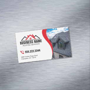 Professional Red Roofing Services Magnetic Business Card
