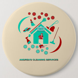 Professional Red & Teal Cleaning Services Cute 6 Cm Round Badge