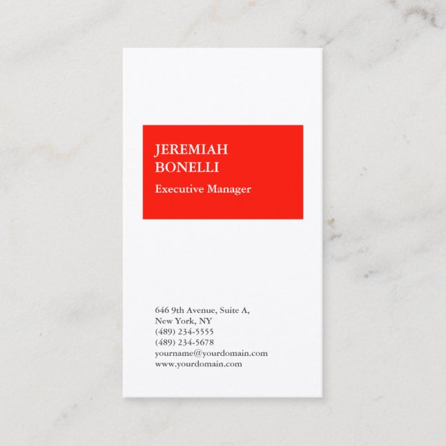 Professional red white minimalist premium silk business card (Front)