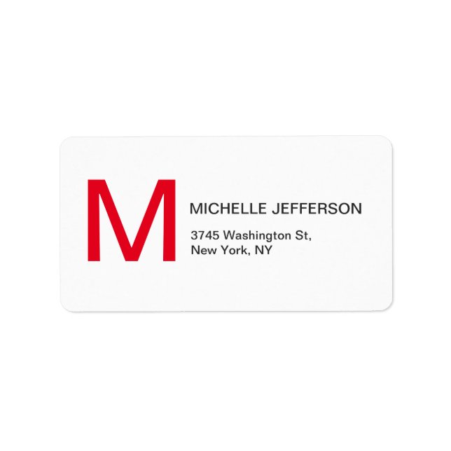 Professional Red White Monogrammed Modern Plain Label (Front)