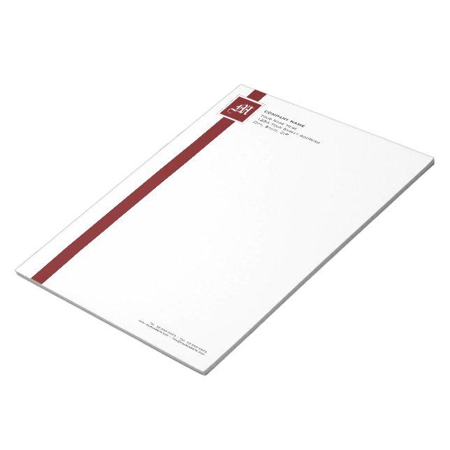 Professional Red & White Stripe Monogram 11" x 8 Notepad (Angled)