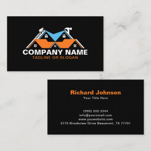 Professional Roofing Remodeling Orange Blue House Business Card