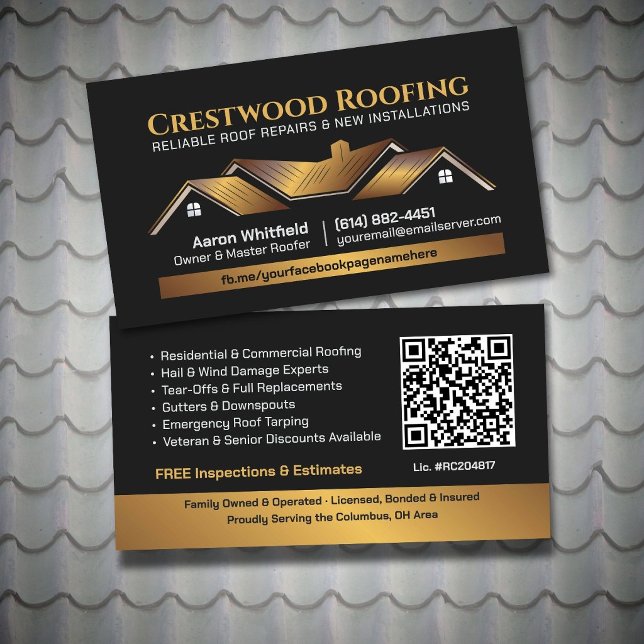 Professional Roofing Solutions Contractor Services Business Card (Creator Uploaded)