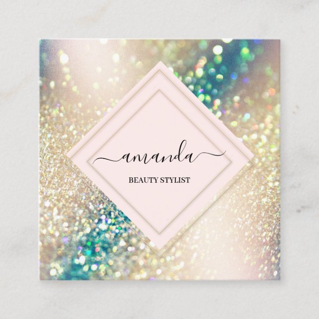 Professional Rose Frame Holograph Beauty Rose Square Business Card (Front)