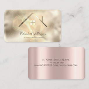 Professional Rose Gold Gold House Real Estate  Business Card