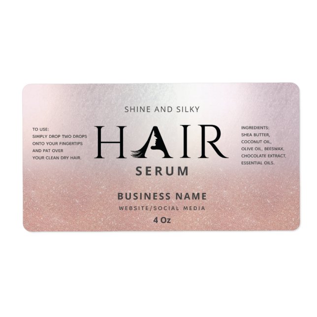 Professional rose gold ombre HAIR serum label (Front)