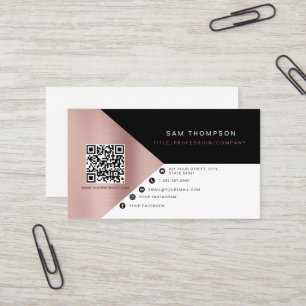Professional Rose Gold Pink QR Code Modern Business Card
