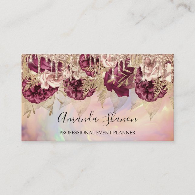Professional Roses Flowers Drips QR CODE Logo   Business Card (Front)