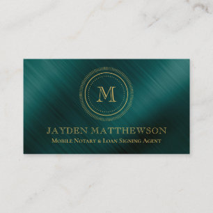 Professional Round Frame Monogram Emerald Green Business Card