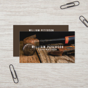 Professional Rustic Tools Construction Contractor Business Card