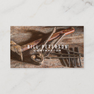 Professional Rustic Tools Construction Contractor Business Card