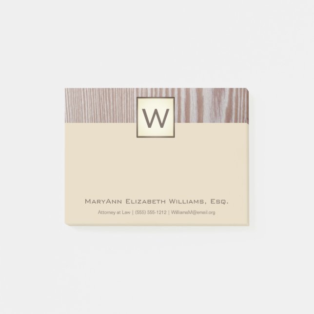 Professional Rustic Wood Executive Name & Monogram Post-it Notes (Front)