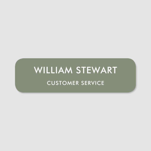 Professional Sage Green Minimal Employee Staff Name Tag (Front)