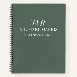 Professional Sage Green Monogram Initial Business Notebook