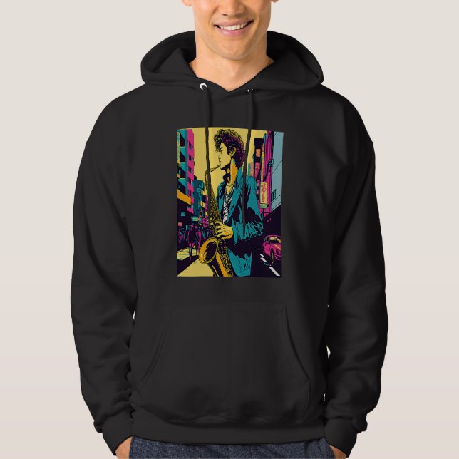 Professional Saxophone Musician Retro Pop Saxophon Hoodie (Front)