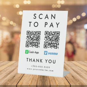 Professional Scan to Pay Venmo Cash App QR Code Pedestal Sign