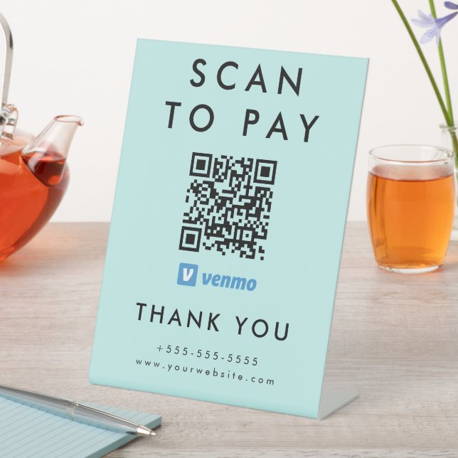Professional Scan to Pay Venmo QR Code Blue Pedestal Sign (In SItu)