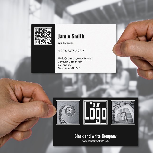 Professional Scannable Black & White Company Business Card (Professional Scannable Black & White Company Business Card)