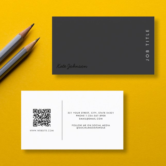 Professional Script Black Minimalist QR Code Business Card (Professional Script Black Minimalist QR Code Business Card)